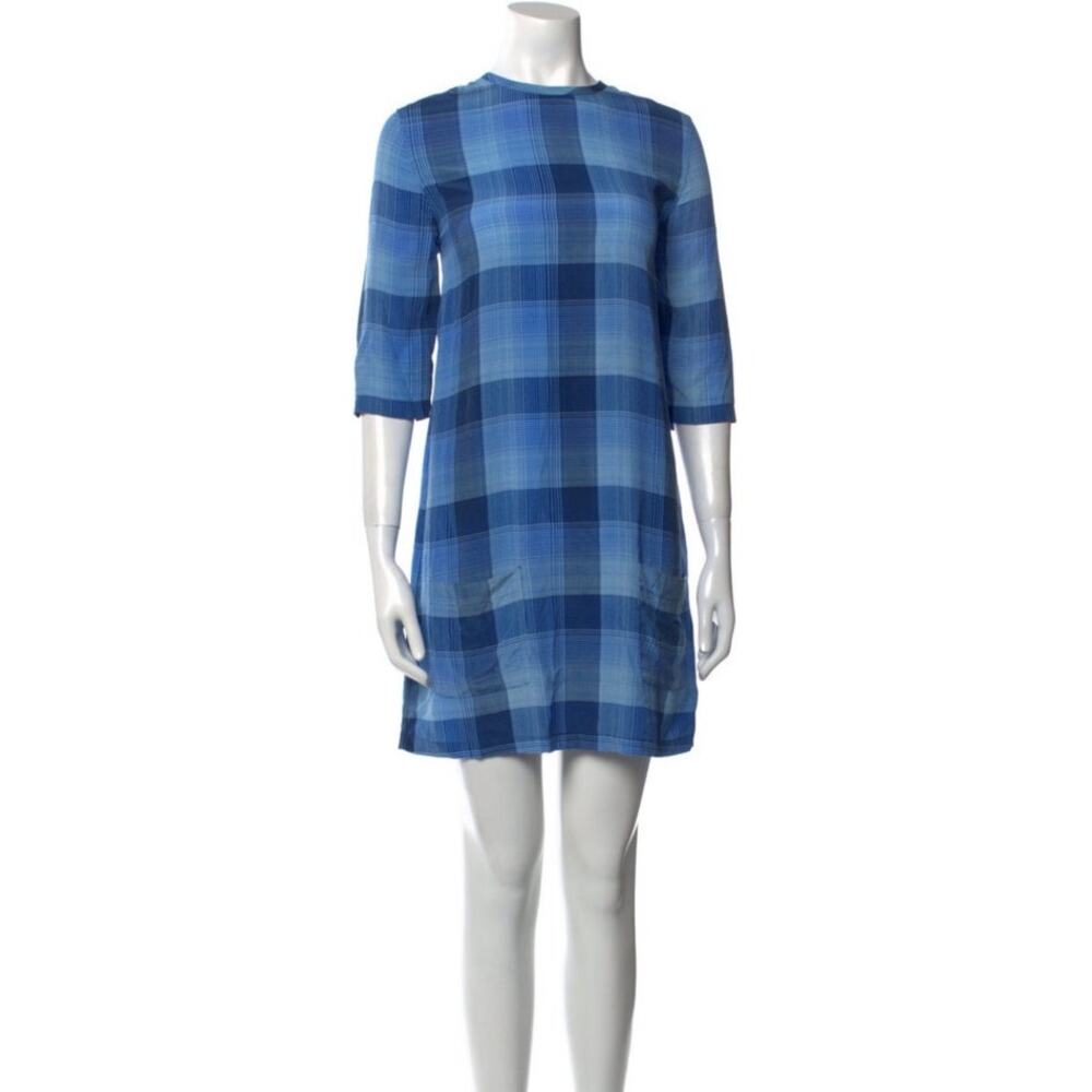 Equipment Femme Aubrey Lapis Plaid Silk Shift Mini Dress Pockets Size Small Blue